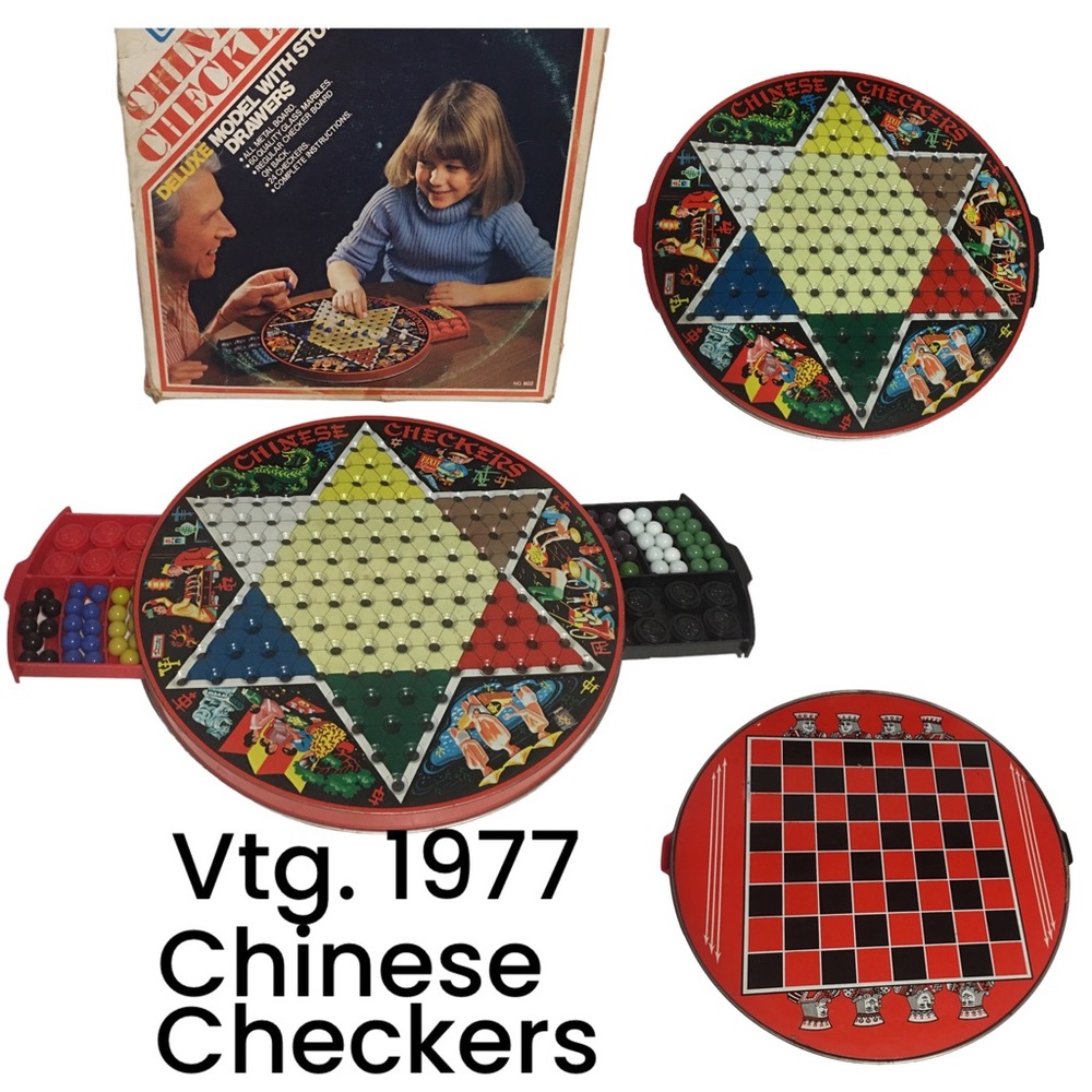 Vtg 1977 Stevens Chinese Checkers Deluxe Model W/ Storage Drawers Metal …